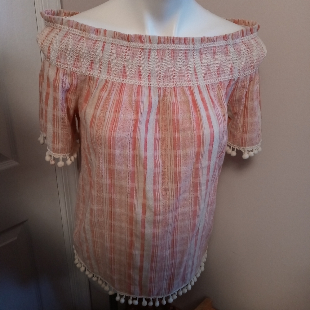 Antibes Blanc pink and cream pom pom top